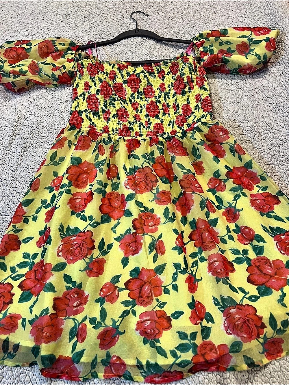Betsey Johnson Floral Puff Sleeve Maxi Dress in Yellow & Red Size Medium